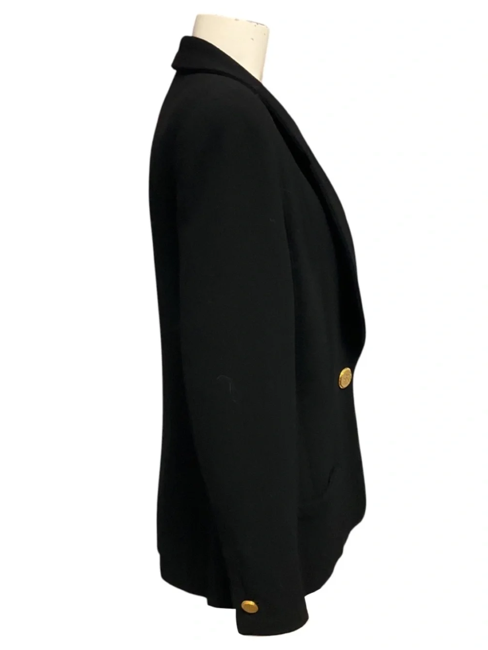 Chanel Boutique Vintage Black Wool Gauze Crepe Jacket with Gold Hammered Buttons